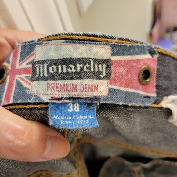 vintage Monarchy distressed relaxed fit gray jeans  flap pocket size 38 - Picture 8 of 9